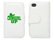 White Apple iPhone 4 4S 4G LP26 Leather Wallet Case Cover Green Cowgirl Up with Hat