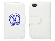 White Apple iPhone 5 5LP91 Leather Wallet Case Cover Blue Flip Flops with Hibiscus