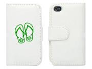 White Apple iPhone 4 4S 4G LP96 Leather Wallet Case Cover Green Flip Flops with Hibiscus