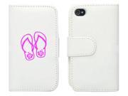 White Apple iPhone 5 5LP98 Leather Wallet Case Cover Pink Flip Flops with Hibiscus