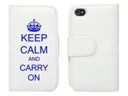 White Apple iPhone 4 4S 4G LP243 Leather Wallet Case Cover Blue Keep Calm and Carry On Crown