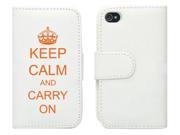 White Apple iPhone 4 4S 4G LP246 Leather Wallet Case Cover Orange Keep Calm and Carry On Crown