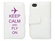 White Apple iPhone 4 4S 4G LP347 Leather Wallet Case Cover Purple Keep Calm and Fly On Airplane