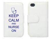 White Apple iPhone 4 4S 4G LP510 Leather Wallet Case Cover Blue Keep Calm and Nurse On Stethoscope