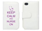 White Apple iPhone 4 4S 4G LP514 Leather Wallet Case Cover Purple Keep Calm and Nurse On Stethoscope