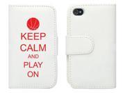 White Apple iPhone 4 4S 4G LP539 Leather Wallet Case Cover Red Keep Calm and Play On Basketball