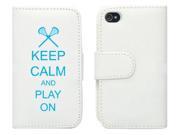 White Apple iPhone 5 5LP554 Leather Wallet Case Cover Light Blue Keep Calm and Play On Lacrosse