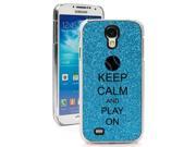 Light Blue Samsung Galaxy S4 SIV Glitter Bling Hard Case Cover GK401 Keep Calm and Play On Baseball Softball