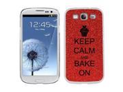 Red Samsung Galaxy S3 SIII i9300 Glitter Bling Hard Case Cover KG134 Keep Calm and Bake On Cupcake