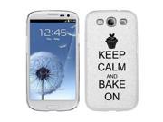 White Samsung Galaxy S3 SIII i9300 Glitter Bling Hard Case Cover KG136 Keep Calm and Bake On Cupcake