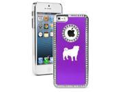 Apple iPhone 5 5s Rhinestone Crystal Bling Hard Case Cover Pug Purple