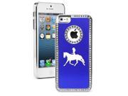 Apple iPhone 5 5s Rhinestone Crystal Bling Hard Case Cover Cowgirl Riding Horse Blue