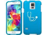 Samsung Galaxy S5 Snap On 2 Piece Rubber Hard Case Cover Heart Stethoscope Nurse Doctor Light Blue