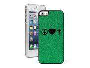 Apple iPhone 5 5s Glitter Bling Hard Case Cover Peace Love Faith Green