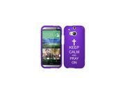 HTC ONE M8 Snap On 2 Piece Rubber Hard Case Cover Keep Calm and Pray On Purple
