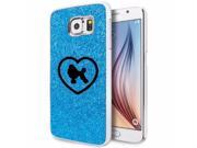 Samsung Galaxy S6 Glitter Bling Hard Case Cover Poodle Heart Light Blue