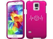 Samsung Galaxy S5 Mini Snap On 2 Piece Rubber Hard Case Cover Heart Beats Volleyball Hot Pink
