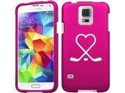 Samsung Galaxy S5 Mini Snap On 2 Piece Rubber Hard Case Cover Hockey Sticks Heart Love Hot Pink