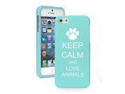 Apple iPhone 4 4s Snap On 2 Piece Rubber Hard Case Cover Keep Calm and Love Animals Light Blue