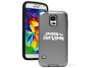 Samsung Galaxy S5 Aluminum Silicone Dual Layer Hard Case Cover Crazy Cat Lady Silver