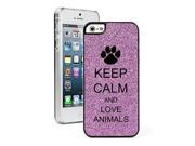 Apple iPhone 5 5s Glitter Bling Hard Case Cover Keep Calm and Love Animals Purple