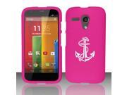 Motorola MOTO G Snap On 2 Piece Rubber Hard Case Cover Anchor with Rope Hot Pink