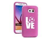Samsung Galaxy S6 Aluminum Silicone Dual Layer Hard Case Cover Love Soccer Light Pink
