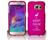 Samsung Galaxy S6 Edge Snap On 2 Piece Rubber Hard Case Cover Keep Calm and Love Flamingos Pink