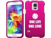 Samsung Galaxy S5 Mini Snap On 2 Piece Rubber Hard Case Cover One Life One Love Baseball Softball Hot Pink