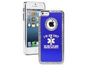 Apple iPhone 5c Rhinestone Crystal Bling Hard Case Cover EMT Job Is To Save You Blue