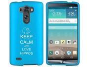 LG G4 Snap On 2 Piece Rubber Hard Case Cover Keep Calm and Love Hippos Light Blue