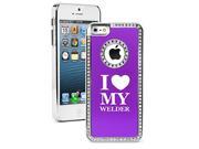 Apple iPhone 5 5s Rhinestone Crystal Bling Hard Case Cover I Heart My Welder Purple