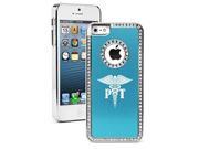 Apple iPhone 6 Plus 6s Plus Rhinestone Crystal Bling Hard Case Cover PT Physical Therapy Med Symbol Light Blue