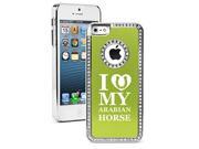 Apple iPhone 5c Rhinestone Crystal Bling Hard Case Cover I Love My Arabian Horse Green