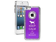 Apple iPhone 6 6s Rhinestone Crystal Bling Hard Case Cover Keep Calm and Love Beagles Purple