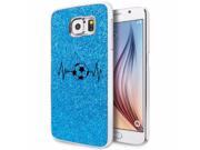 Samsung Galaxy S6 Edge Glitter Bling Hard Case Cover Heart Beats Soccer Light Blue