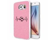 Samsung Galaxy S6 Edge Glitter Bling Hard Case Cover Heart Beats Soccer Light Pink