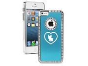 Apple iPhone 5 5s Rhinestone Crystal Bling Hard Case Cover Yorkie Heart Light Blue