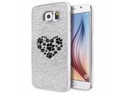 Samsung Galaxy S6 Glitter Bling Hard Case Cover Heart Paw Prints Silver