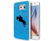 Samsung Galaxy S6 Edge Glitter Bling Hard Case Cover Horse with Rider Light Blue