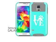 Samsung Galaxy S5 Shockproof Impact Hard Case Cover Love Paw Print Teal Grey