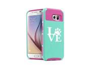 Samsung Galaxy S6 Shockproof Impact Hard Case Cover Love Paw Print Teal Hot Pink