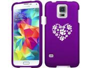 Samsung Galaxy S5 Active G870 Snap On 2 Piece Rubber Hard Case Cover Heart Paw Prints Purple