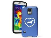 Samsung Galaxy S5 Aluminum Silicone Dual Layer Hard Case Cover Dachshund Heart Blue
