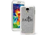Samsung Galaxy S5 Glitter Bling Hard Case Cover Faith Cross Silver