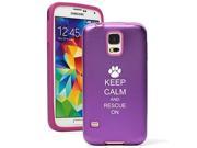 Samsung Galaxy S5 Aluminum Silicone Dual Layer Hard Case Cover Keep Calm and Rescue On Animal Dogs Paw Print Purple