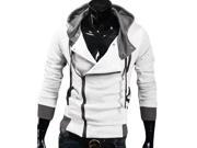 Men Gent Oblique Zipper Hoodie Casual Coat Coat Slim Fit Jacket White S XXL