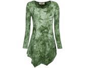 Women Hanky Hem Tops Long Sleeve Tunic Tees Shirts Blouse Green
