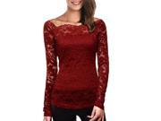 Women s Floral Lace Off Shoulder Twin Set Top Red Size S XL