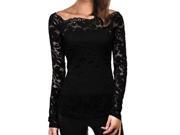 Women Sexy Lace Shirts Raglan Tunic Tops Floral Long SleeveBlouse Black
